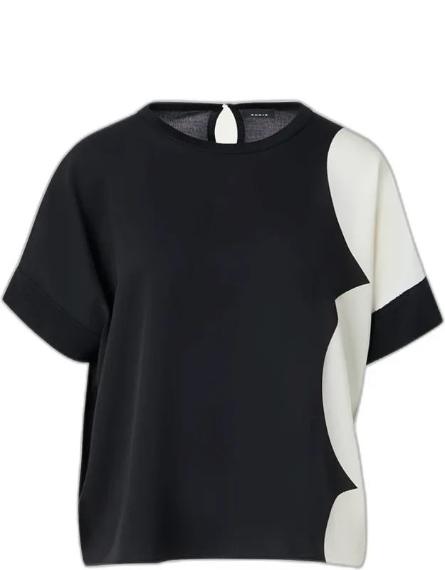 Silk-front Short-sleeve Sweater