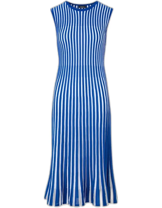 Striped Plisse Silk Knit Midi Dress