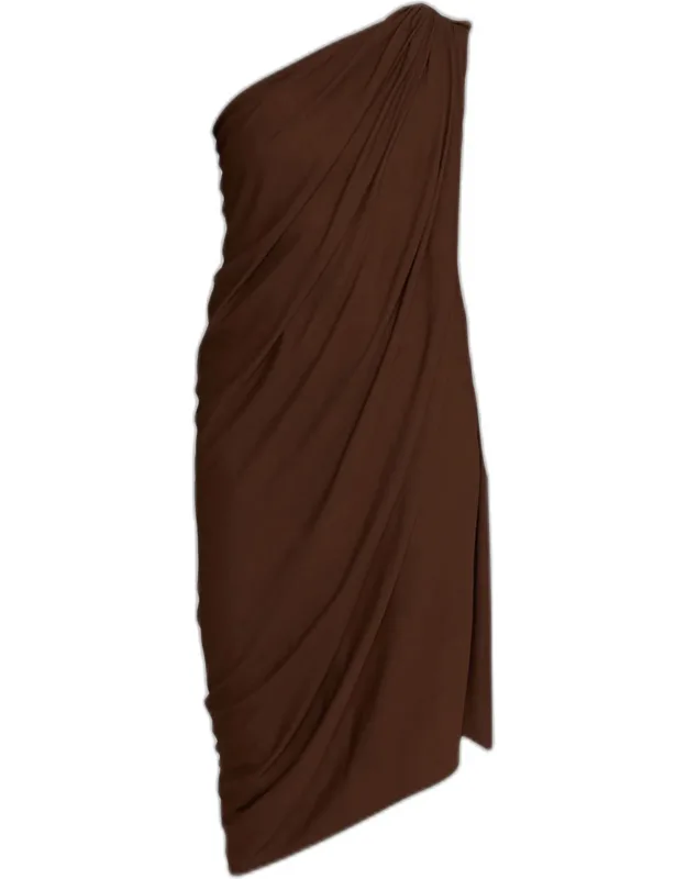 Draped One-shoulder Jersey Midi Dress