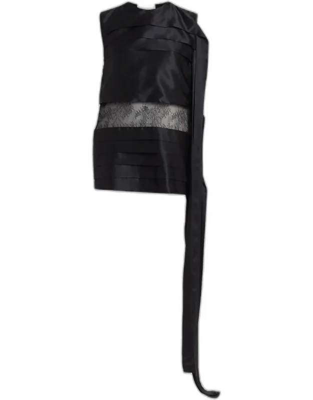 Lace-inset Tiered Silk Mini Dress