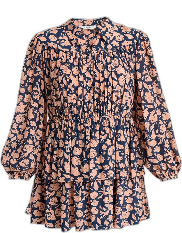 Floral-print Silk Crepe De Chine Ruffle Mini Shirtdress