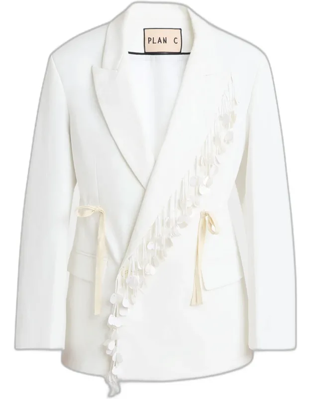 Sequin-fringe Drawstring Double-breasted Blazer