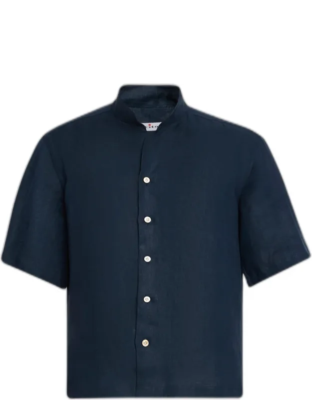 Cotton Nehru-collar Short-sleeve Shirt