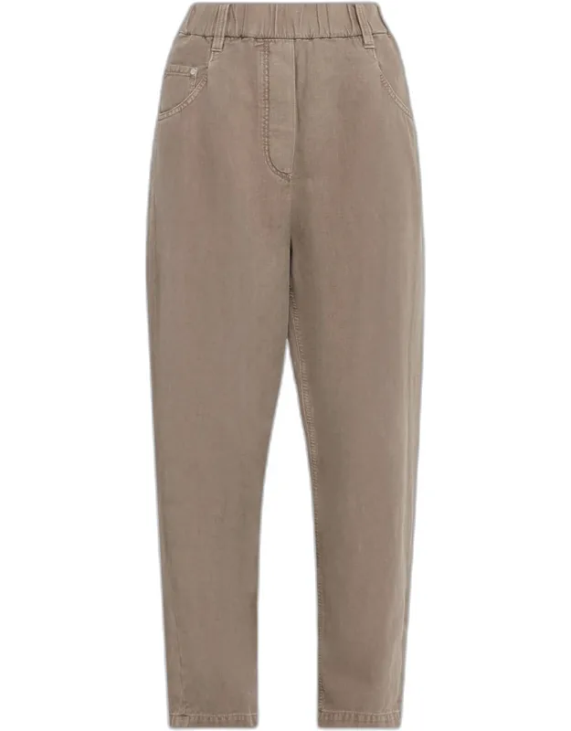 Dyed Cotton Twill Straight-leg Ankle Pull-on Pants