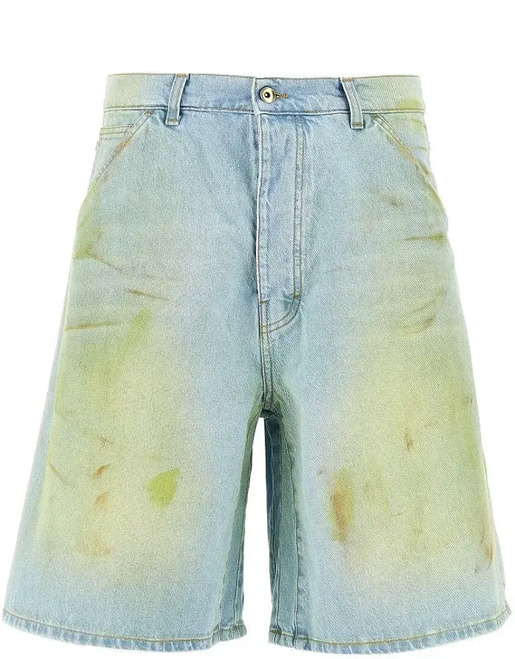 Stained-effect Denim Shorts