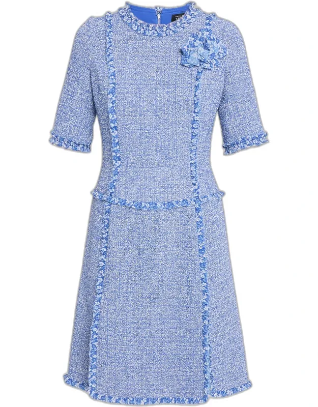 Frayed-trim Woven Tweed Dress