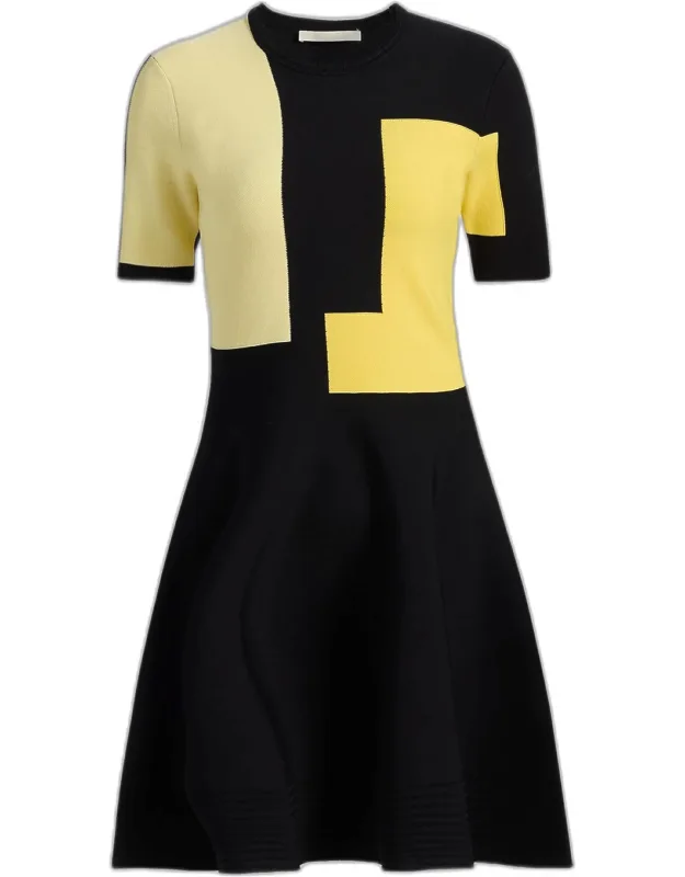 Fit-and-flare Colorblock Knit Mini Dress
