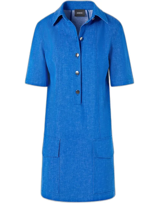 Short-sleeve Cotton Stretch Denim Mini Polo Dress