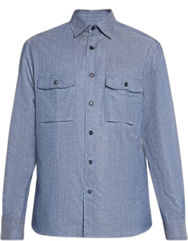 Cotton And Linen Flap-pocket Military Shirt