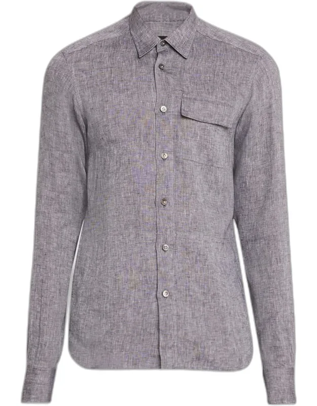 Linen Flap-pocket Casual Button-down Shirt