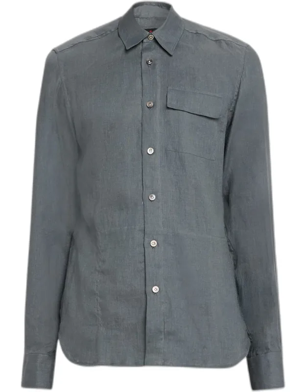 Linen Flap-pocket Casual Button-down Shirt