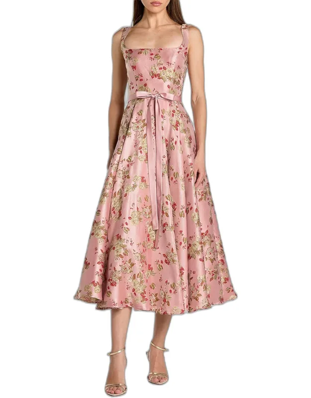 Floral Brocade A-line Midi Dress