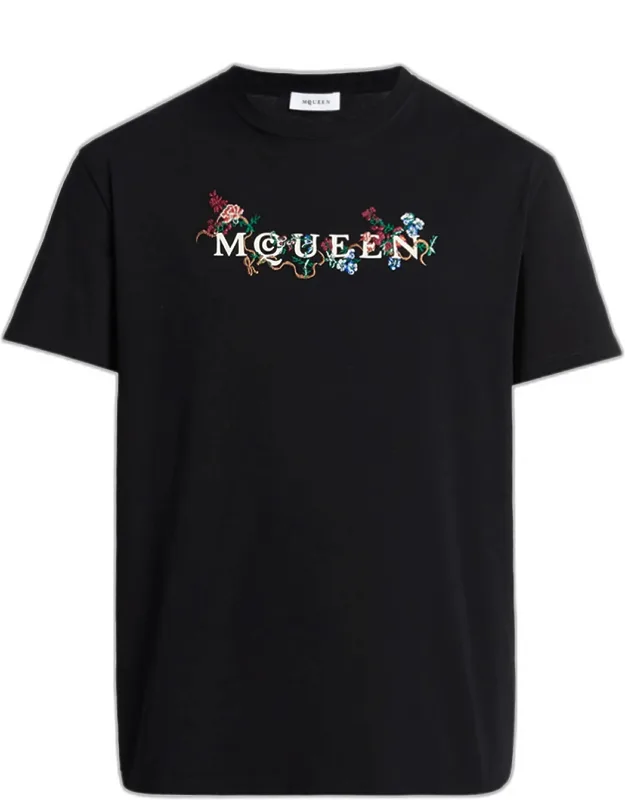 Floral-embroidered Logo T-shirt