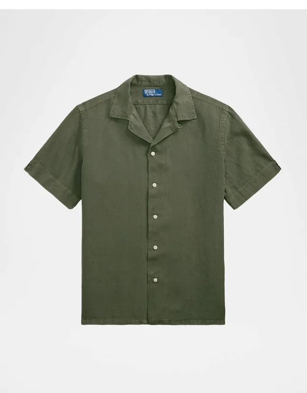 Slub Linen Button-down Camp Shirt