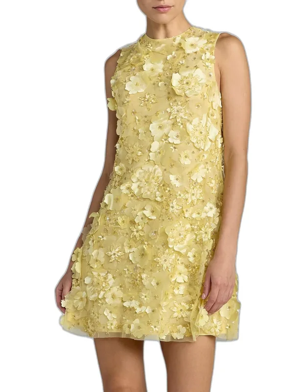 Floral-embellished Mesh Trapeze Minidress