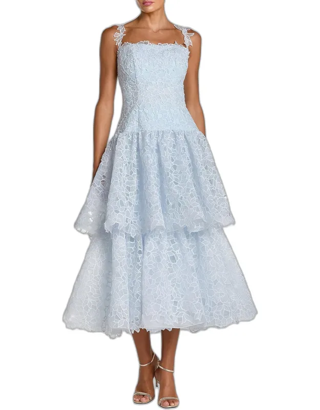 Lace Tiered Fit & Flare Midi Dress