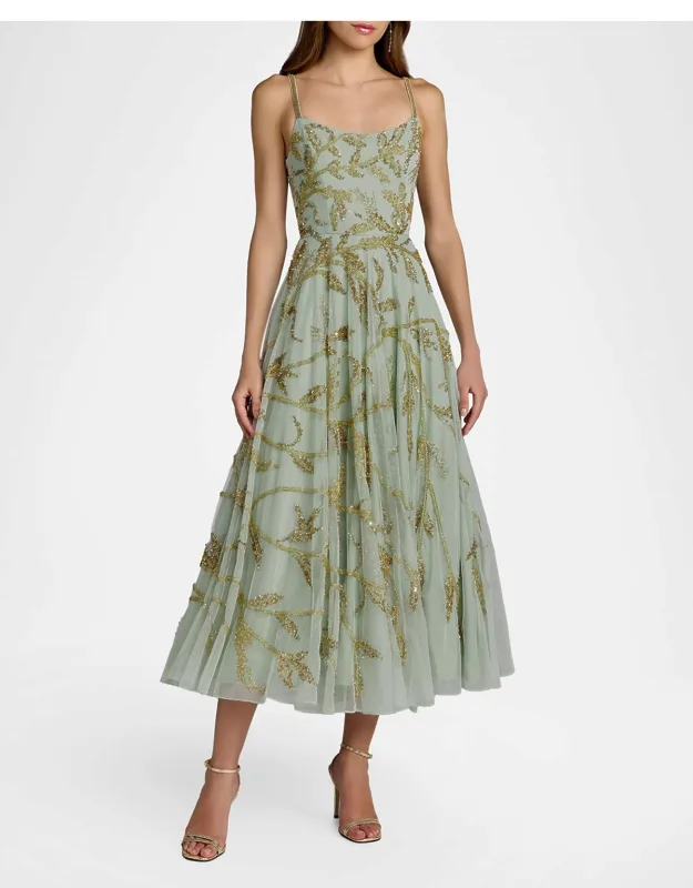 Embellished Mesh Midi Dress