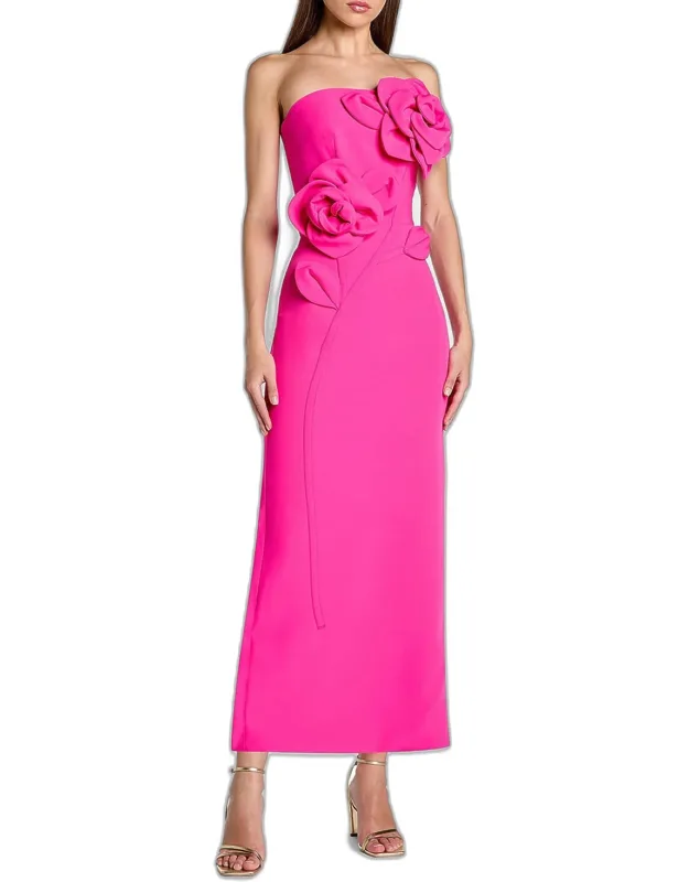 Floral Embellished Crepe Strapless Maxi Dress