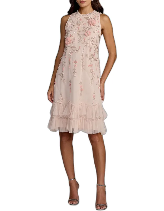 Floral Embellished Chiffon Tiered Dress