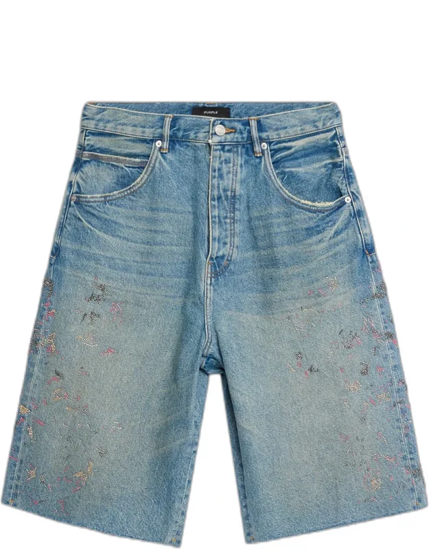 Beaded Splatter Denim Shorts
