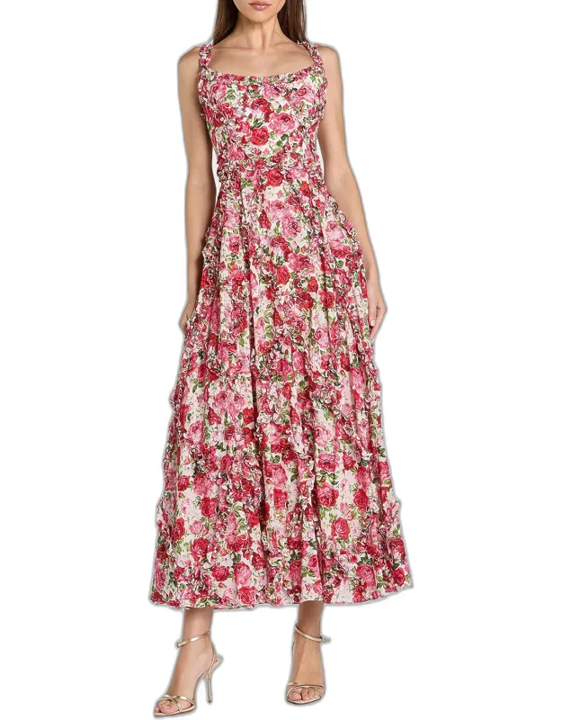 Ruffle Floral Sweetheart Maxi Dress