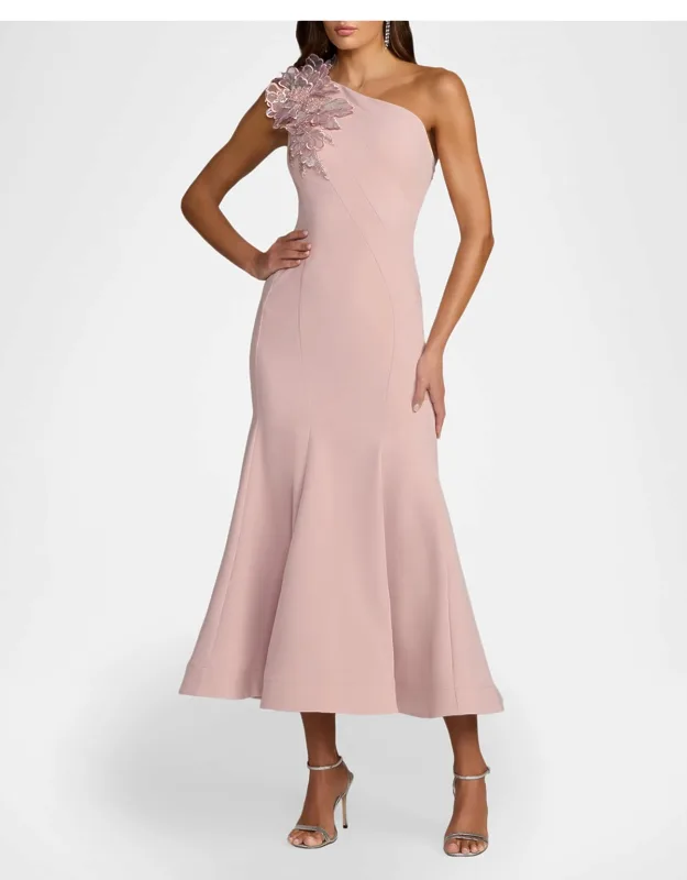 One-shoulder Neckline Crepe Trumpet Midi Dress