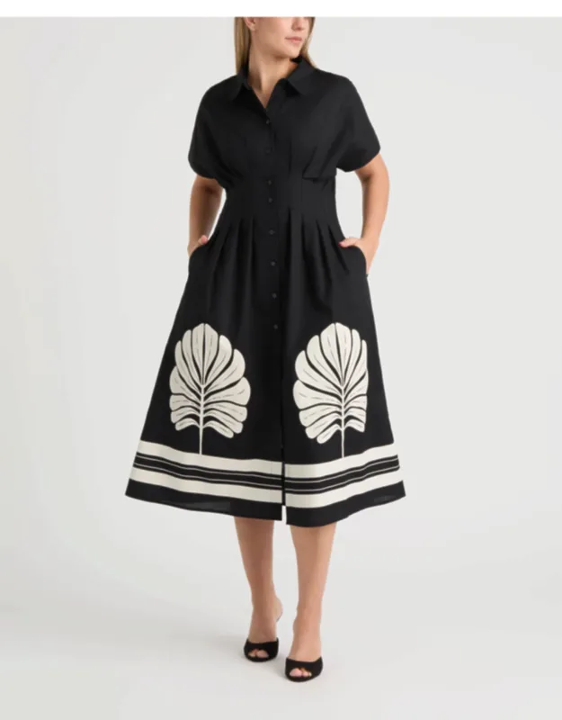 Button Front Pleated Shirt Dress