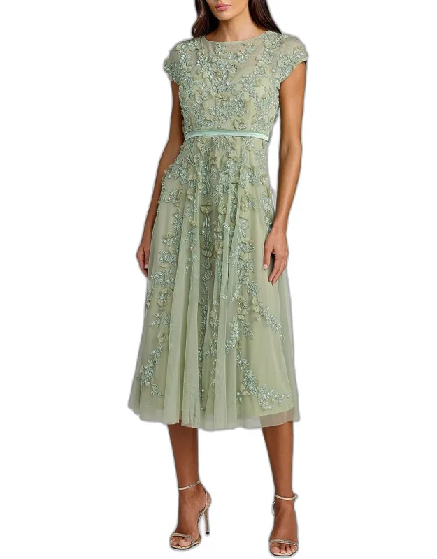 Embellished Mesh A-line Cocktail Dress