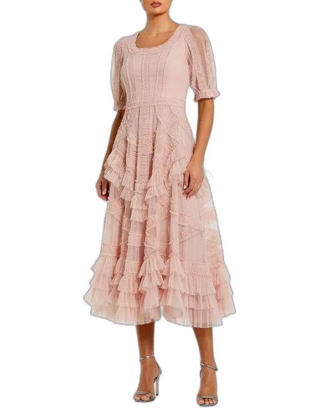 Ruffled Scoopneck Midi-dress