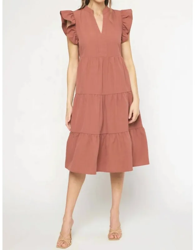 Ruffled Pocket Tiered Midi Dress