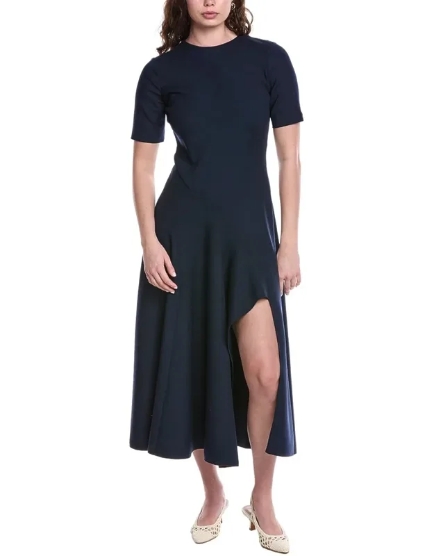 Wave Detail Stretch Wool-blend Maxi Dress