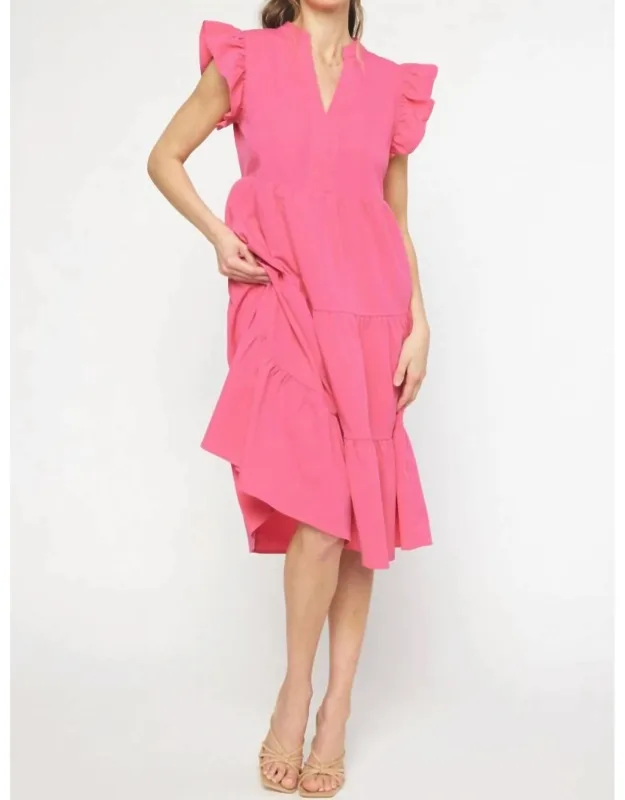 Ruffled Pocket Tiered Midi Dress