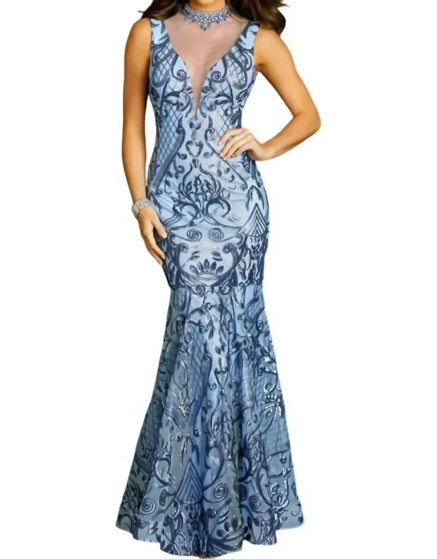 Envious Couture Prom Dress With Mockneck And Beaded Sequin Tulle