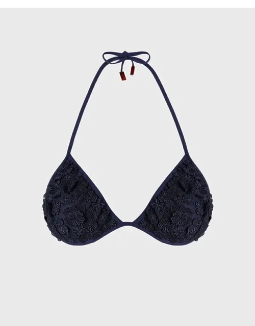 Triangle Bikini Top Embroidered Guipure Florale