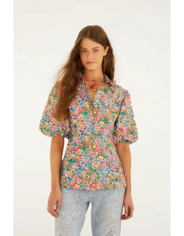 Peasant Floral Butterflies Organic Cotton Blouse