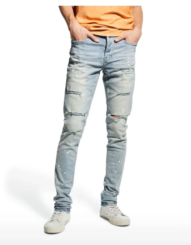 Distressed Light-wash Paint Jeans