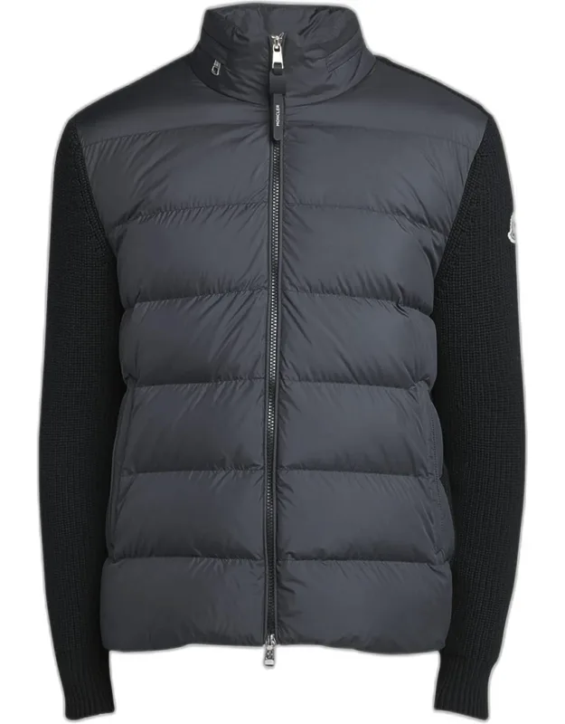 Wool Knit Padded Jacket With Hood
