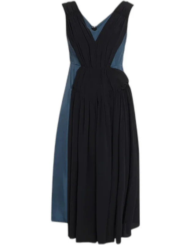Asymmetric Draped Twill Midi Dress