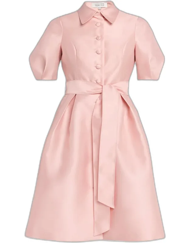 Puff-sleeve Pique Faille Shirtdress