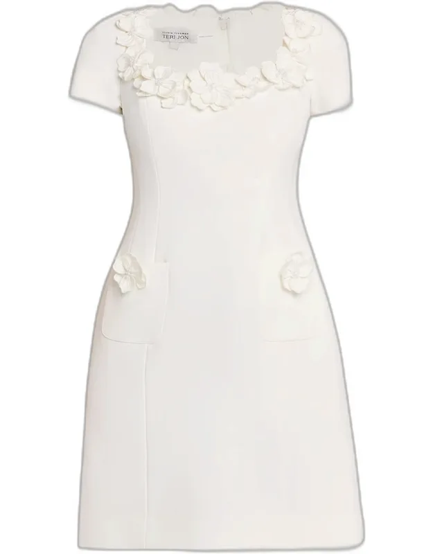 Floral Applique Crepe Mini Dress