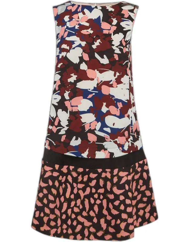 Multicolour Abstract Print Crepe Panel Mini Dress