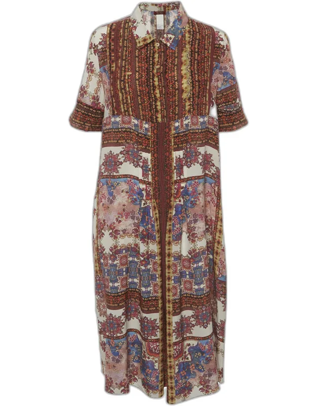 Multicolor Printed Silk Midi Dress