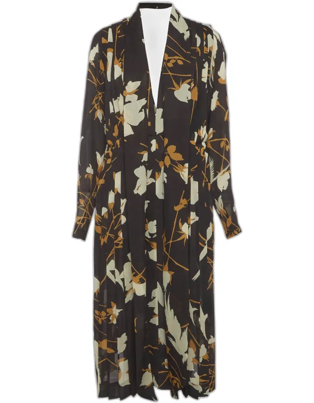 Floral Print Crepe Pleated Midi Dress