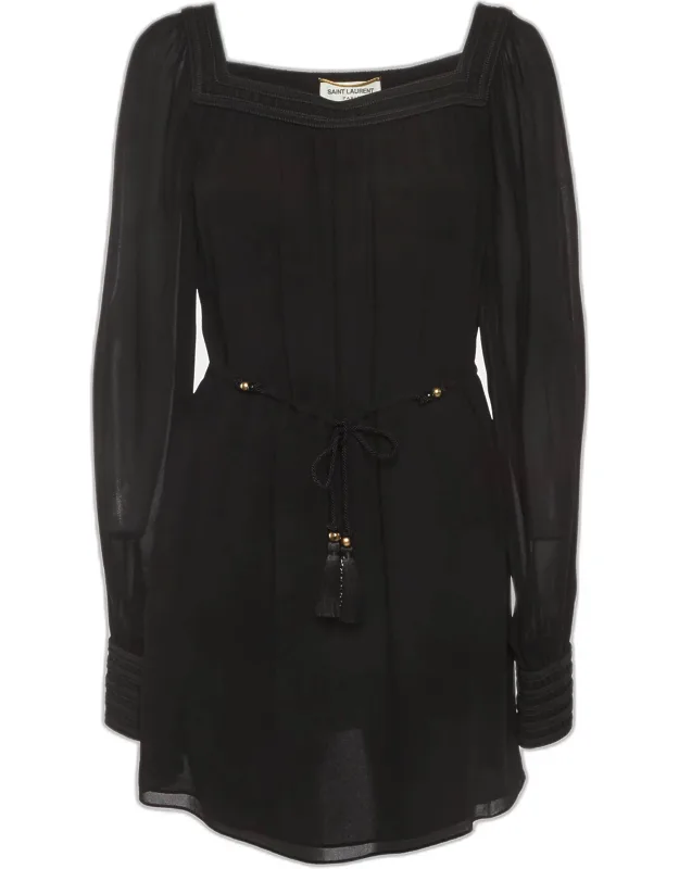 Silk Crepe Square Neck Mini Dress