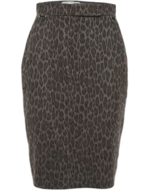 Leopard Print Wool Blend Pencil Skirt