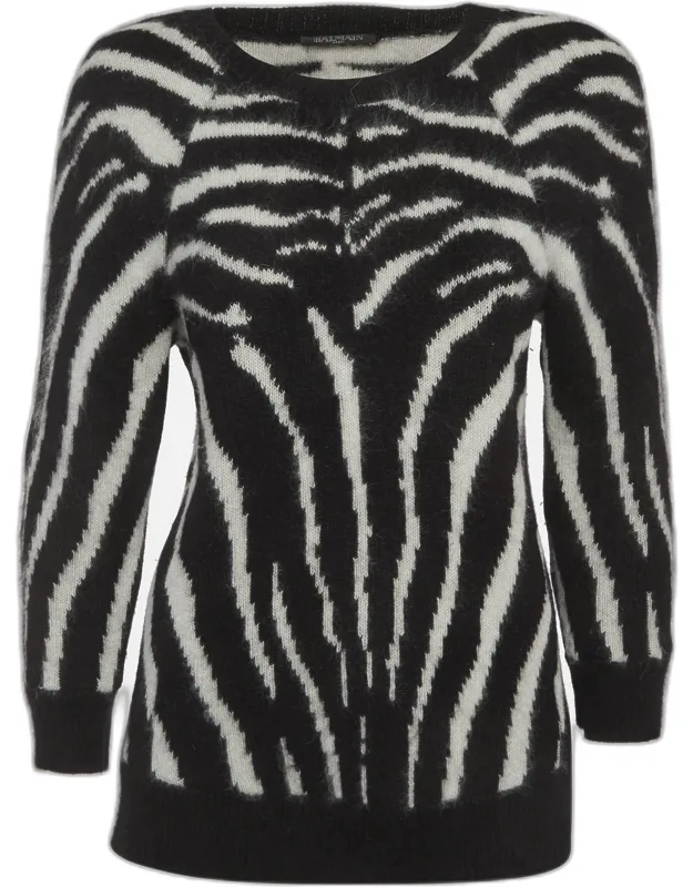 Zebra Print Wool Knit Raglan Sleeve Sweater