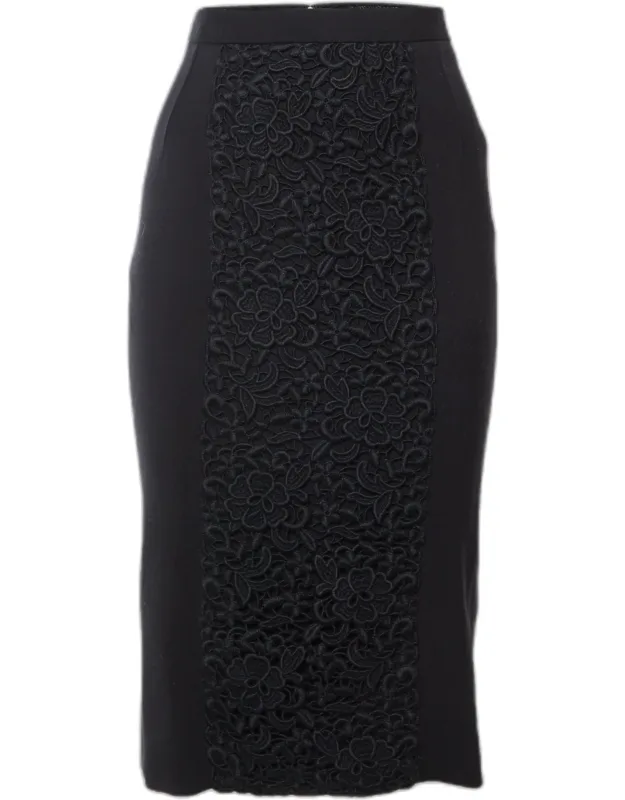 Lace Trim Wool Pencil Skirt