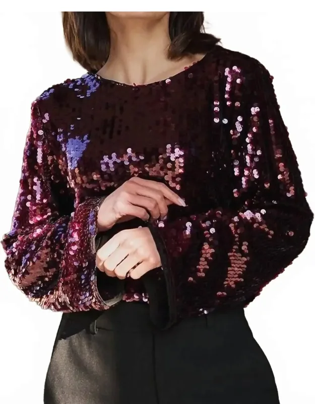 Flared Sleeve Sequin Top