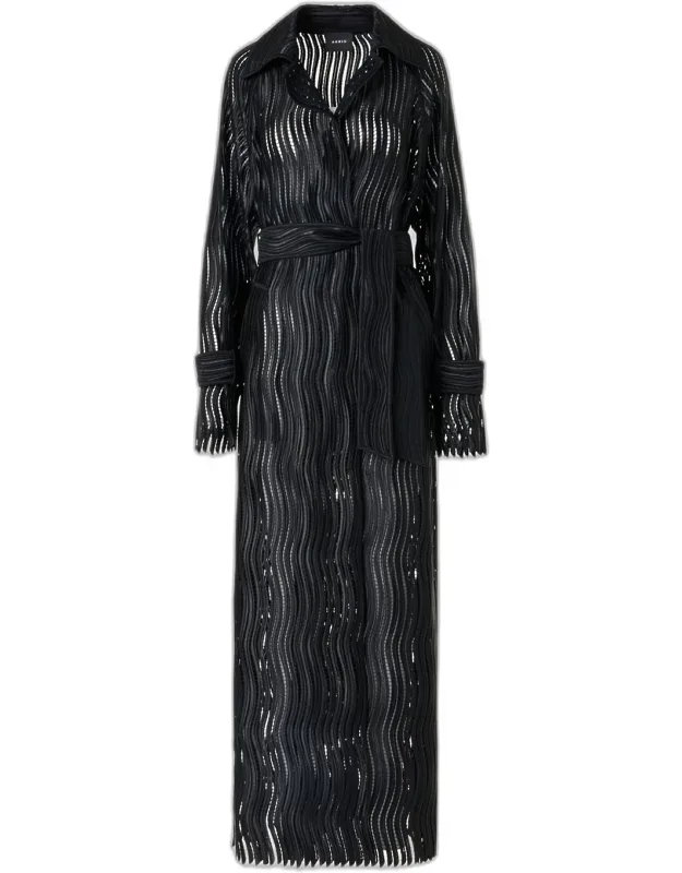 Wave Embroidered Long Coat