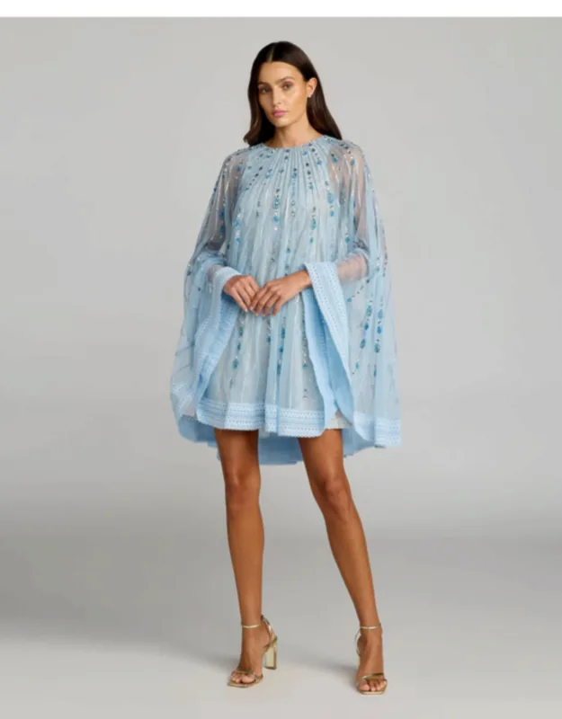 Beaded Lace Cape Sleeve Mini Dress